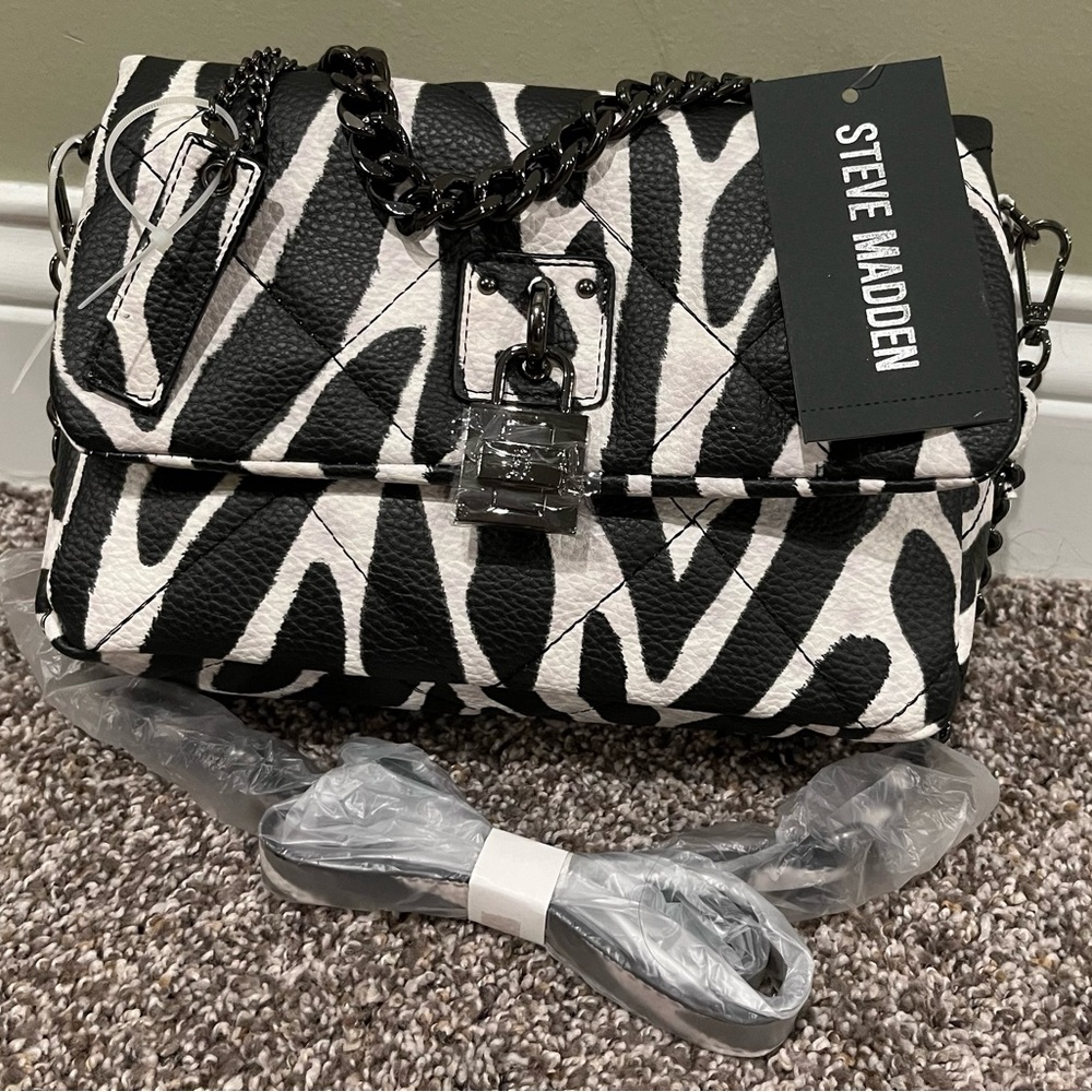 Steve Madden Black and White Zebra Print Crossbody Bag